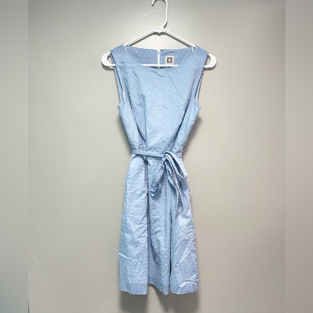 Anne Klein Light Blue Dot Midi Dress